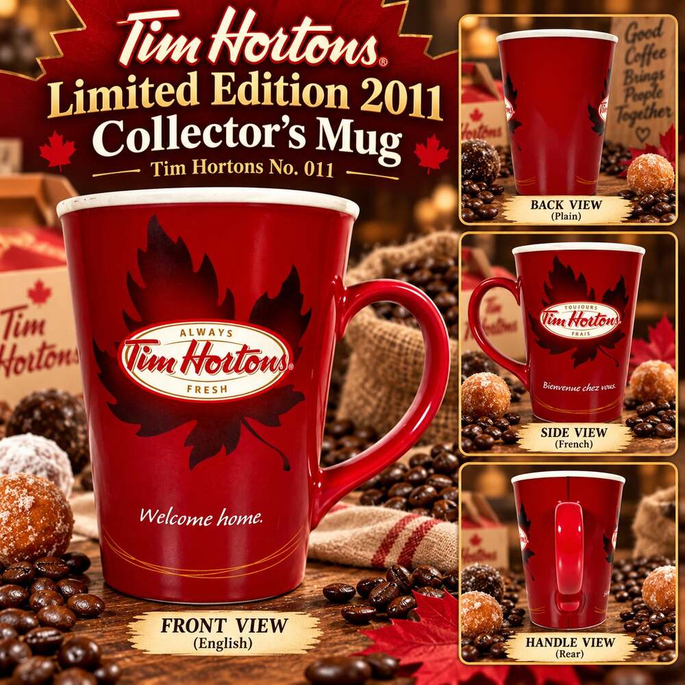 TIM HORTONS 2011 Limited Edition No 011 Red Maple Leaf Coffee Mug Welcome Home